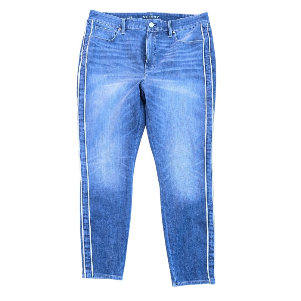 White House Black Market Skinny Ankle Jeans Denim 14 Blue Rhinestone Stripe